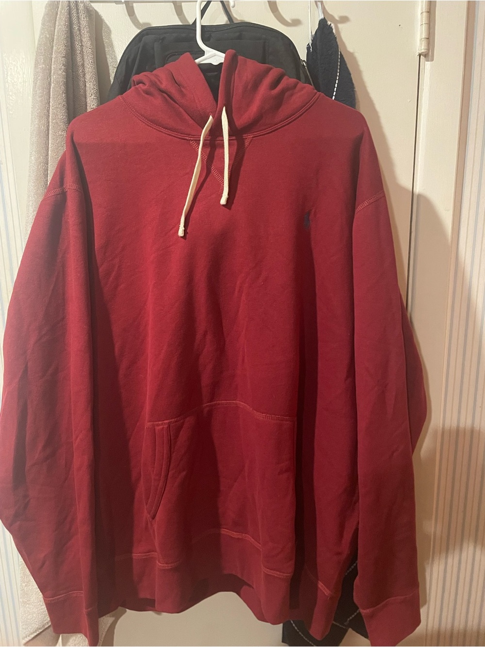 Polo Ralph Lauren Men's Maroon Pullover Fleece Hoodie Logo Pockets XXL